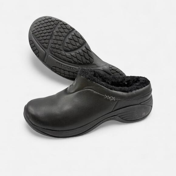 Merrell Fur Lined Black Slip-on Clogs Moc Womens 8 Encore Ice Smooth - Picture 1 of 11